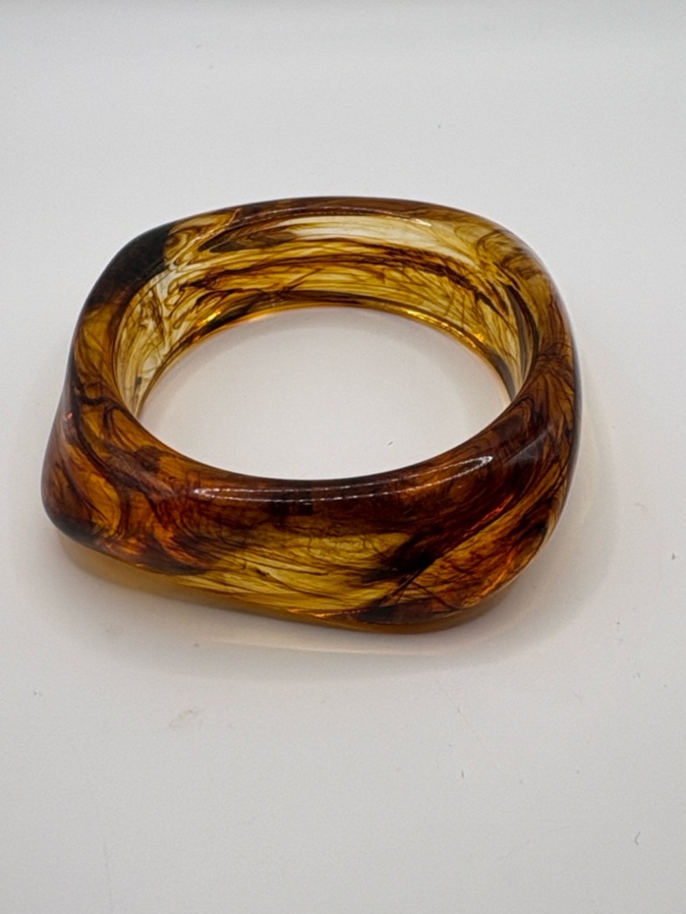 Twenty Compass Cognac Amber Swirl Resin Square Bangle Bracelet